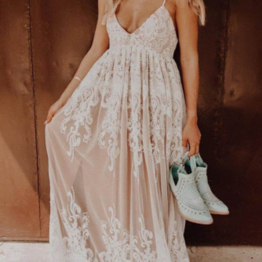 Pink Elegant Floral Lace High Waist Maxi Dress